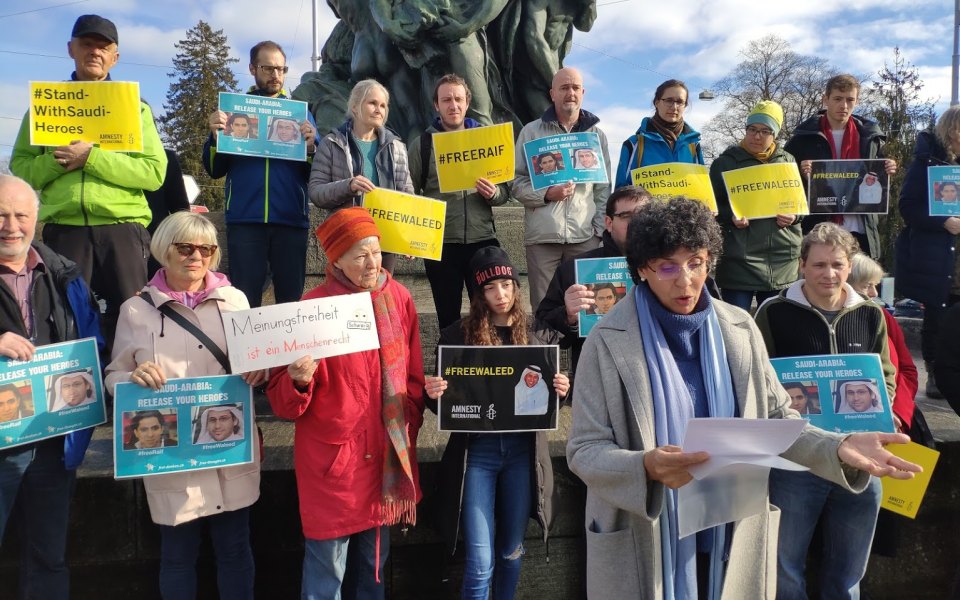Vigil for Raif Badawi and Waleed Abulkhair on 31. 1. 2020 in Bern