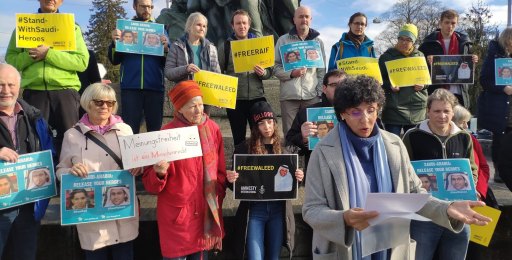 Vigil for Raif Badawi and Waleed Abulkhair on 31. 1. 2020 in Bern